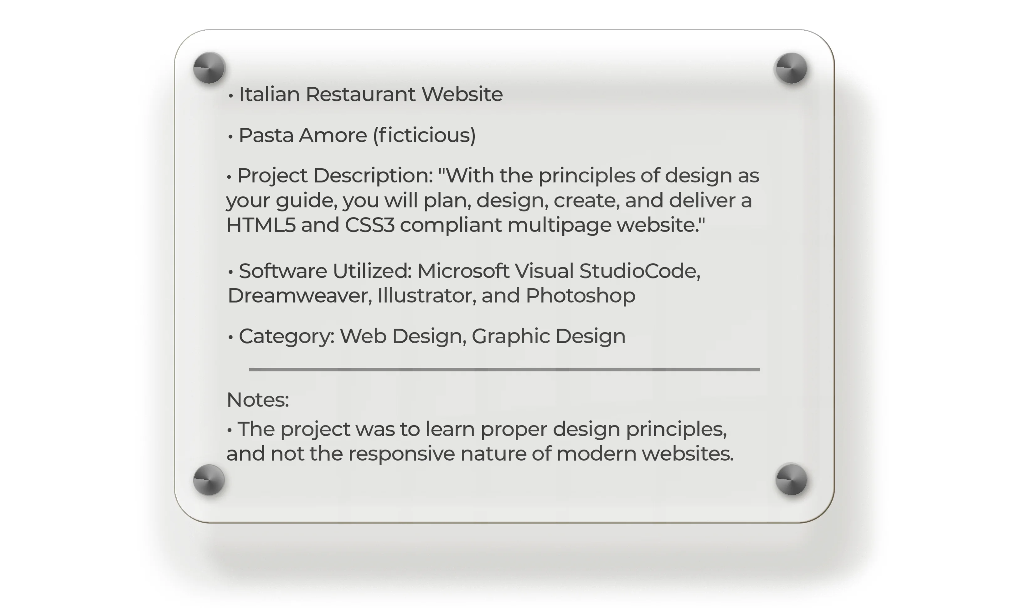 Pasta Amore website annotation