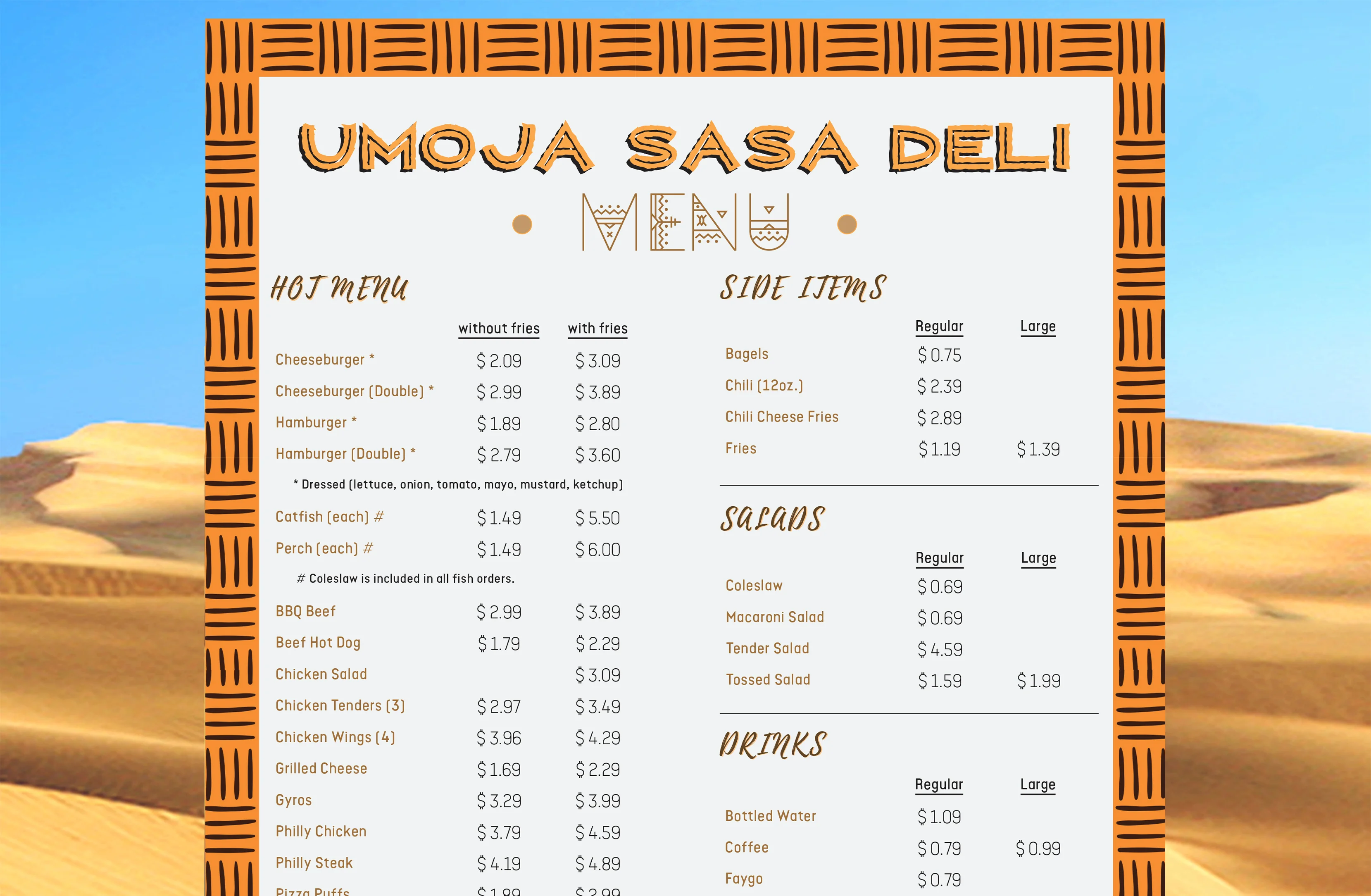 Umoja Sasa Deli menu