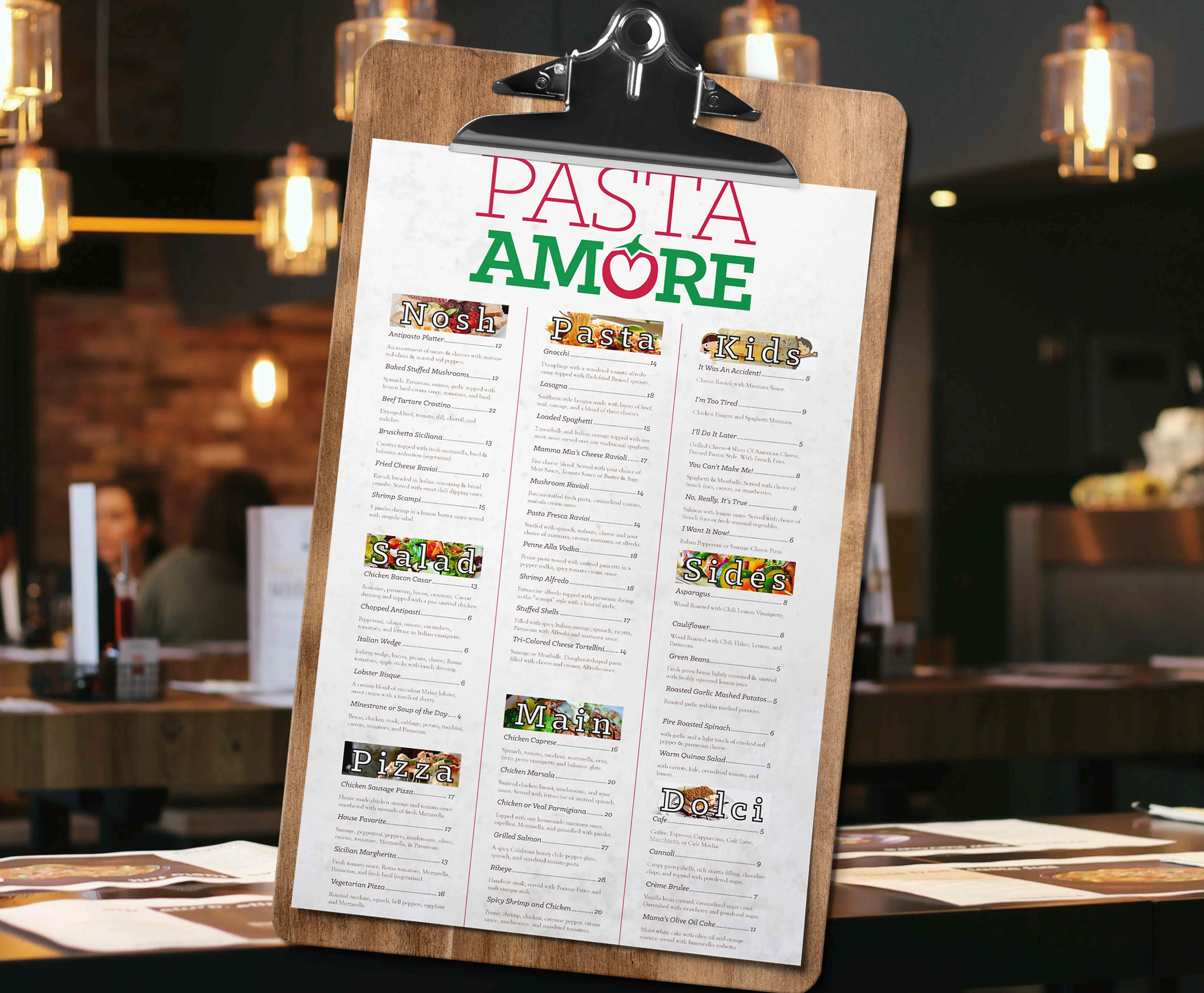 Pasta Amore menus