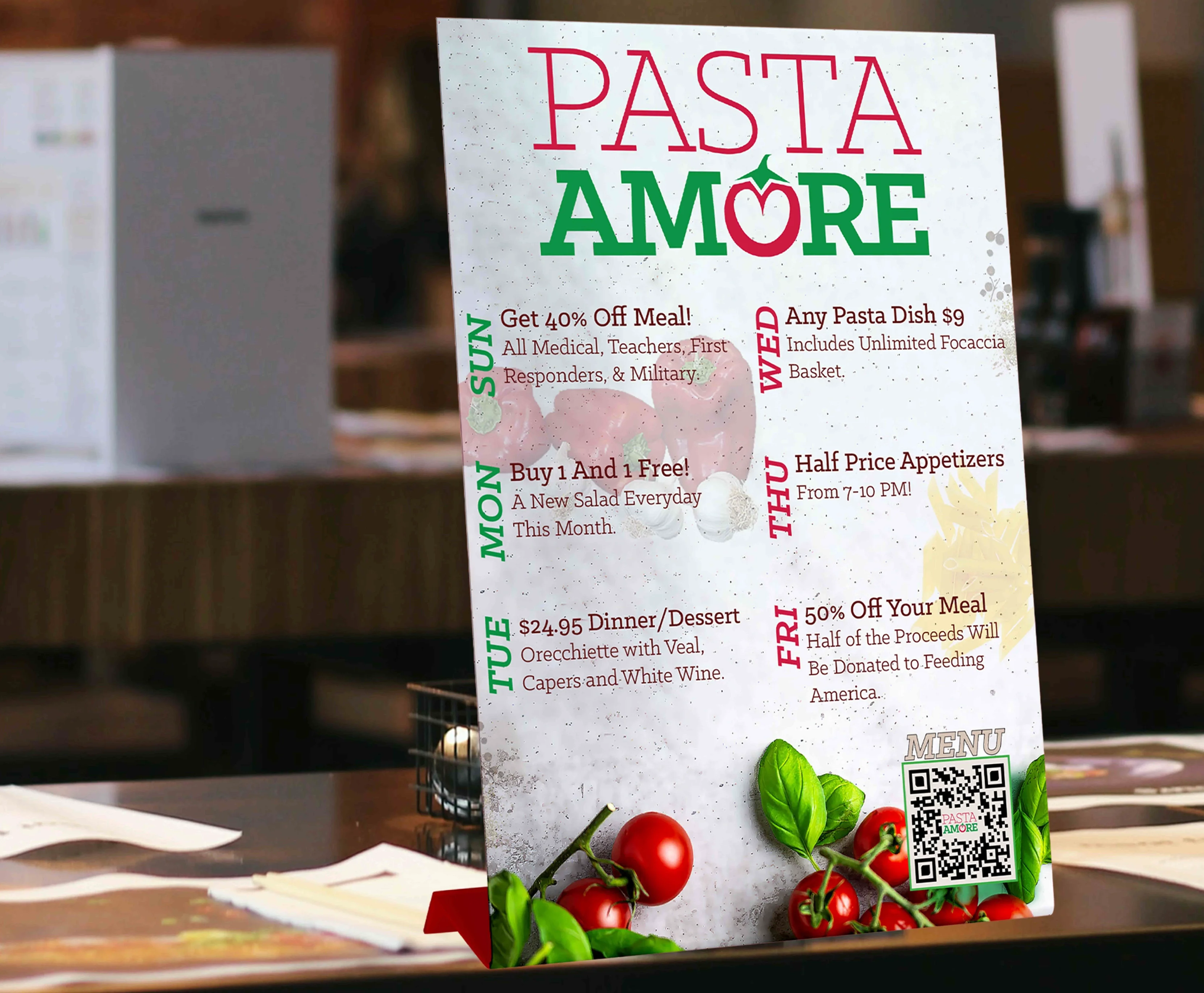 Pasta Amore table tent